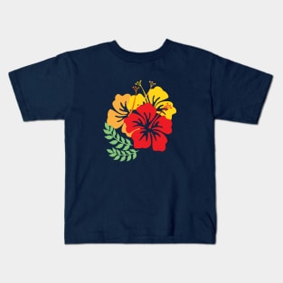 Vintage Hawaiian 1950's Tropical Hibiscus Colorful Flowers Bouquet Kids T-Shirt